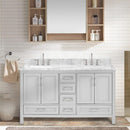 Nuvia Premium 60-Inch Freestanding Double Sink Bathroom Vanity With Carrara Marble Top (SAK51829)