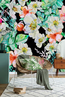 Contemporary Dark Wallpaper with Light Flowers Smart