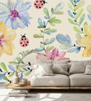 Floral Wallpaper with Ladybugs Pattern