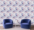 Contemporary Red and Blue Flowers Wallpaper Fashionable