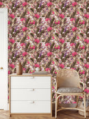 Flowers and Large Leaves Wallpaper