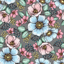 Contemporary Blue and Pink Flowers Wallpaper Chic