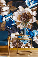 Brown and Blue Flowers Wallpaper
