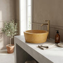 Oasis Gold Travertine Round Vessel Sink - 16"x16"x6" - Honed
