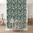 Green Monstera with Flamingos Wallpaper