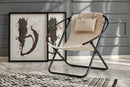 off white foldable metal frame faux leather chair  black frame product shot