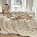Off-white textured deluxe faux rabbit bedding set bedroom blanket