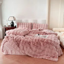 Off-white textured deluxe faux rabbit bedding set bedroom blanket