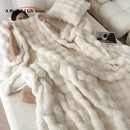 Off-white textured deluxe faux rabbit bedding set bedroom blanket
