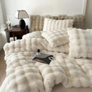 Off-white textured deluxe faux rabbit bedding set bedroom blanket