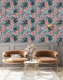 Contemporary Pink Exotic Flowers Wallpaper Smart