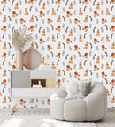 Geometrical Beige Pattern with Plants Wallpaper