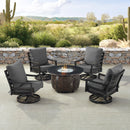 Black Aluminum Fire Table Set with Four Club Chairs