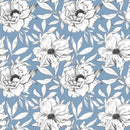 Blue Wallpaper with White Flowers