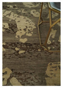 Olive and Brown Modern Abstract 5x8 Hand Knotted Wool and Silk Area Rug