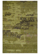 Olive and Brown Modern Abstract 6x9 Hand loom Wool and Silk Area Rug