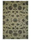 Olive and Dark green Hand Knotted 4x6 Floral Wool and Silk Area Rug