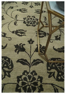 Olive and Dark green Hand Knotted 4x6 Floral Wool and Silk Area Rug