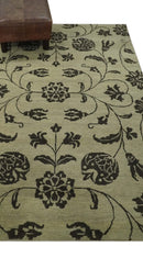 Olive and Dark green Hand Knotted 4x6 Floral Wool and Silk Area Rug