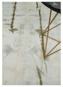 Olive and ivory 6x9 Modern Abstract Hand Woven Art Silk Rug
