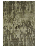 Olive, Beige, Charcoal and Ivory Modern Geometrical Brick Design 4.6x6.6 wool and Art Silk Area Rug
