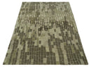 Olive, Beige, Charcoal and Ivory Modern Geometrical Brick Design 4.6x6.6 wool and Art Silk Area Rug
