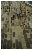 Olive, Beige, Charcoal and Ivory Modern Geometrical Brick Design 4.6x6.6 wool and Art Silk Area Rug