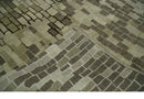 Olive, Beige, Charcoal and Ivory Modern Geometrical Brick Design 4.6x6.6 wool and Art Silk Area Rug