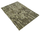 Olive, Beige, Charcoal and Ivory Modern Geometrical Brick Design 4.6x6.6 wool and Art Silk Area Rug