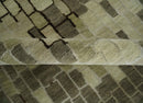 Olive, Beige, Charcoal and Ivory Modern Geometrical Brick Design 4.6x6.6 wool and Art Silk Area Rug