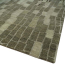 Olive, Beige, Charcoal and Ivory Modern Geometrical Brick Design 4.6x6.6 wool and Art Silk Area Rug