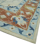 Olive, Blue, Beige and Rust Traditional Heriz Medallion Hand Tufted Custom Made wool area Rug