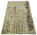 Olive, Brown and Charcoal Hand knotted 4x6 Abstract Wool and Art Silk Area Rug