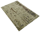 Olive, Brown and Charcoal Hand knotted 4x6 Abstract Wool and Art Silk Area Rug