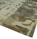 Olive, Brown and Charcoal Hand knotted 4x6 Abstract Wool and Art Silk Area Rug