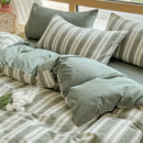 Olive & cream cotton striped bedding set bedroom duvet cover