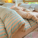 Olive & cream cotton striped bedding set bedroom duvet cover