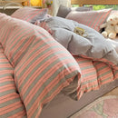 Olive & cream cotton striped bedding set bedroom duvet cover