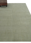 Olive Hand Knotted 5.6x8 Modern Geometric Wool and Silk Area Rug