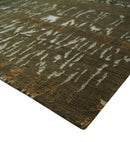 Olive, Ivory and Brown Hand Knotted Traditional Ikat Design 6x9 wool and Viscose area Rug