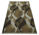 Olive, Ivory and Charcoal 6x9 Modern Abstract Hand Woven Soumak Dhurrie Wool Area Rug