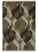 Olive, Ivory and Charcoal 6x9 Modern Abstract Hand Woven Soumak Dhurrie Wool Area Rug