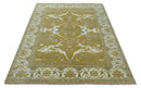 Olive, Ivory and Gray Hand knotted Oriental Oushak 9x12 wool Area Rug