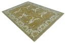 Olive, Ivory and Gray Hand knotted Oriental Oushak 9x12 wool Area Rug