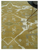 Olive, Ivory and Gray Hand knotted Oriental Oushak 9x12 wool Area Rug