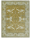 Olive, Ivory and Gray Hand knotted Oriental Oushak 9x12 wool Area Rug