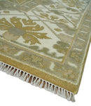 Olive, Ivory and Gray Hand knotted Oriental Oushak 9x12 wool Area Rug