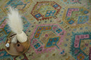 Olive, Teal, Brown and Pink Traditional Ikat Design Hand knotted 8x10 wool Area Rug