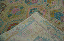 Olive, Teal, Brown and Pink Traditional Ikat Design Hand knotted 8x10 wool Area Rug