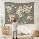 Wooden Hangers Tapestry World Map - Fabric Nursery Wall Banner Art